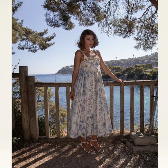 Agua by Agua Bendita Dresses & Skirts - Agua by Agua Bendita Barbara Bougainvillea embellished printed linen midi dress